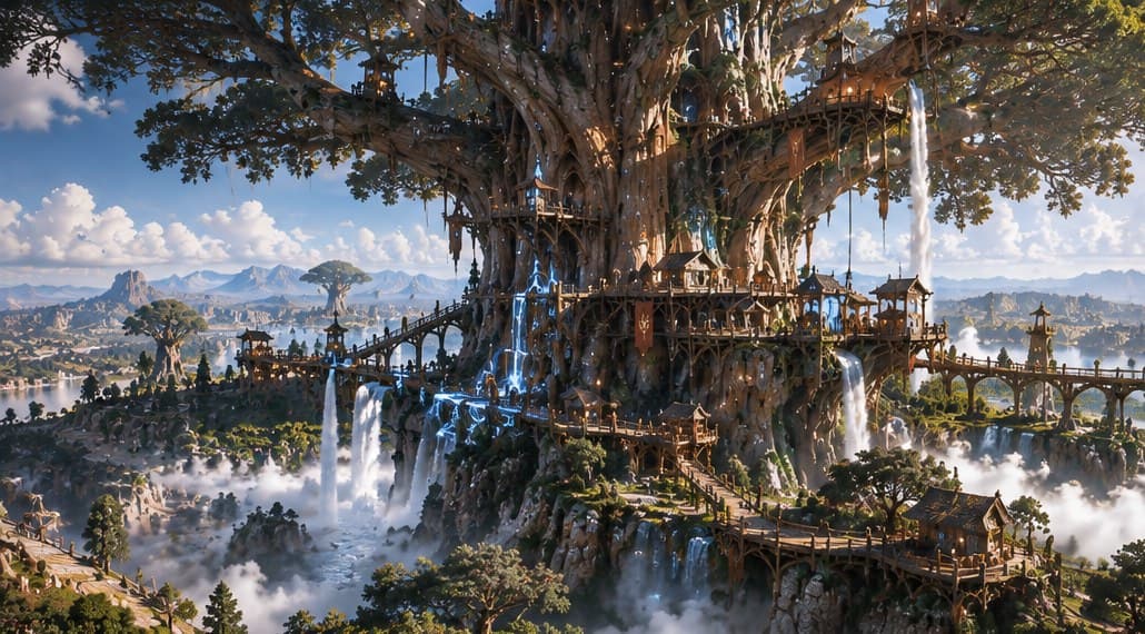 Sequo-IA, the world tree of Age of Nodes, and its hanging villages
