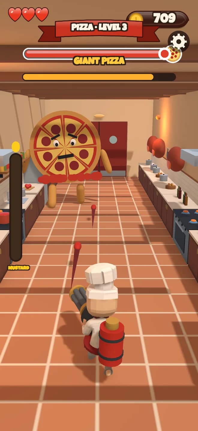 The chef facing the Giant Pizza boss